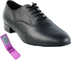 Very Fine Dance Shoes - Mens Standard, Smooth Ballroom Dance Shoes - 919101W - 1-inch Heel and Foldable Brush Bundle - Black Leather - 10.5
