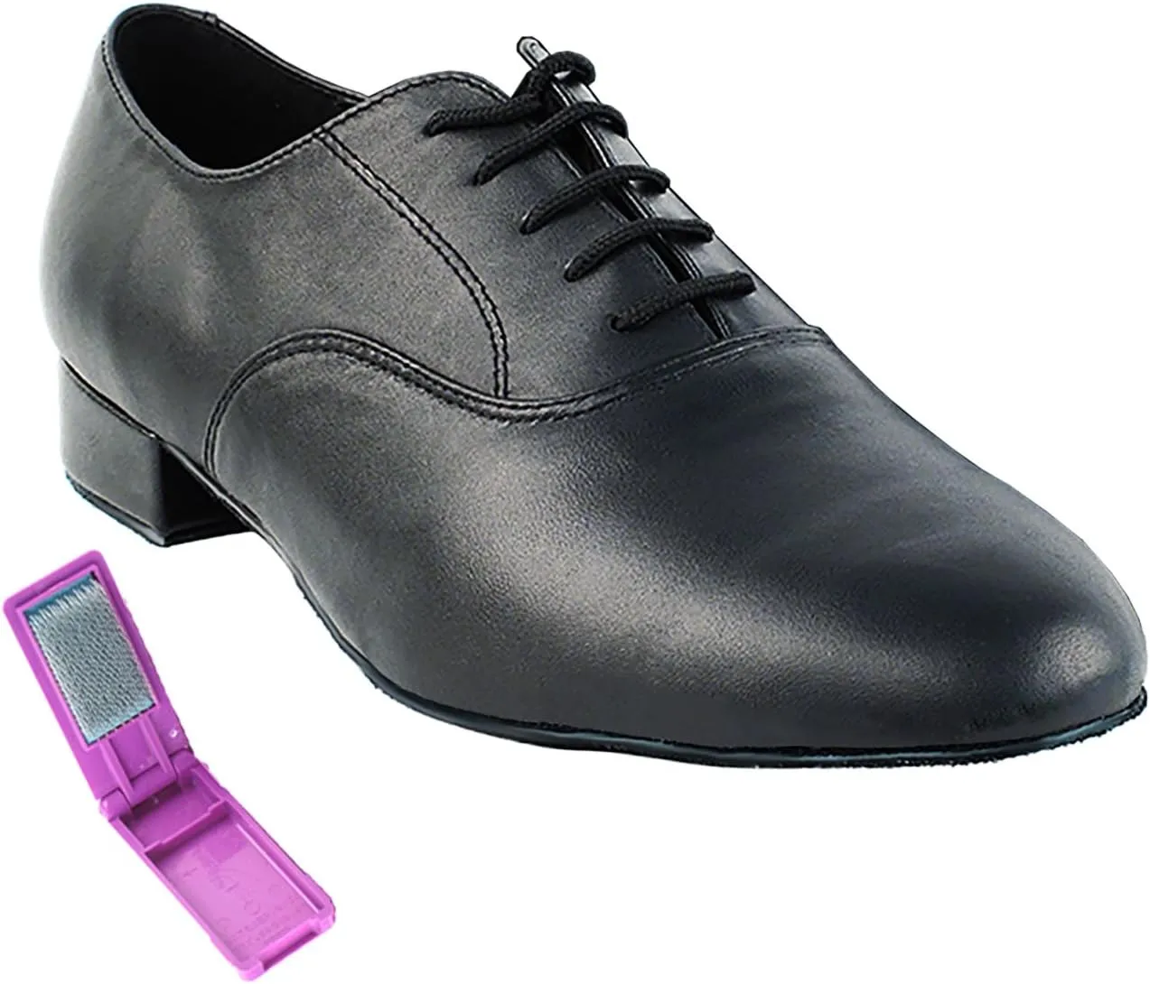 Very Fine Dance Shoes - Mens Standard, Smooth Ballroom Dance Shoes - 919101W - 1-inch Heel and Foldable Brush Bundle - Black Leather - 10.5