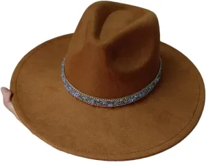 Women's Decal Suede Hat Wide Brim Fedora Hat Men's Autumn Winter Jazz Hat Classic Suede Fedoras Sombrero