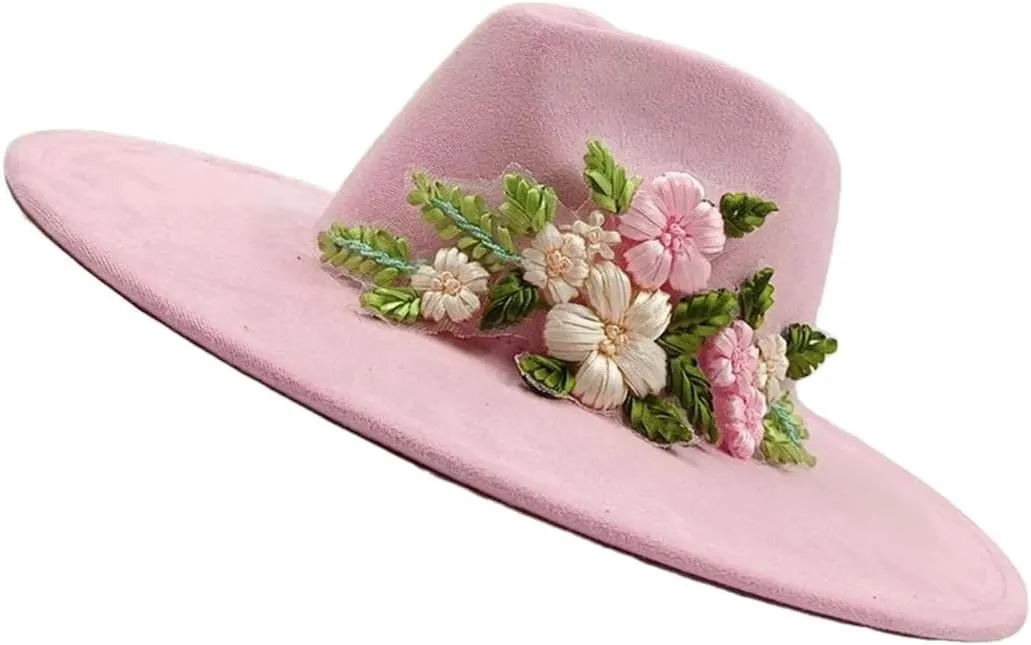 Women's Decal Suede Hat Wide Brim Fedora Hat Men's Autumn Winter Jazz Hat Classic Suede Fedoras Sombrero