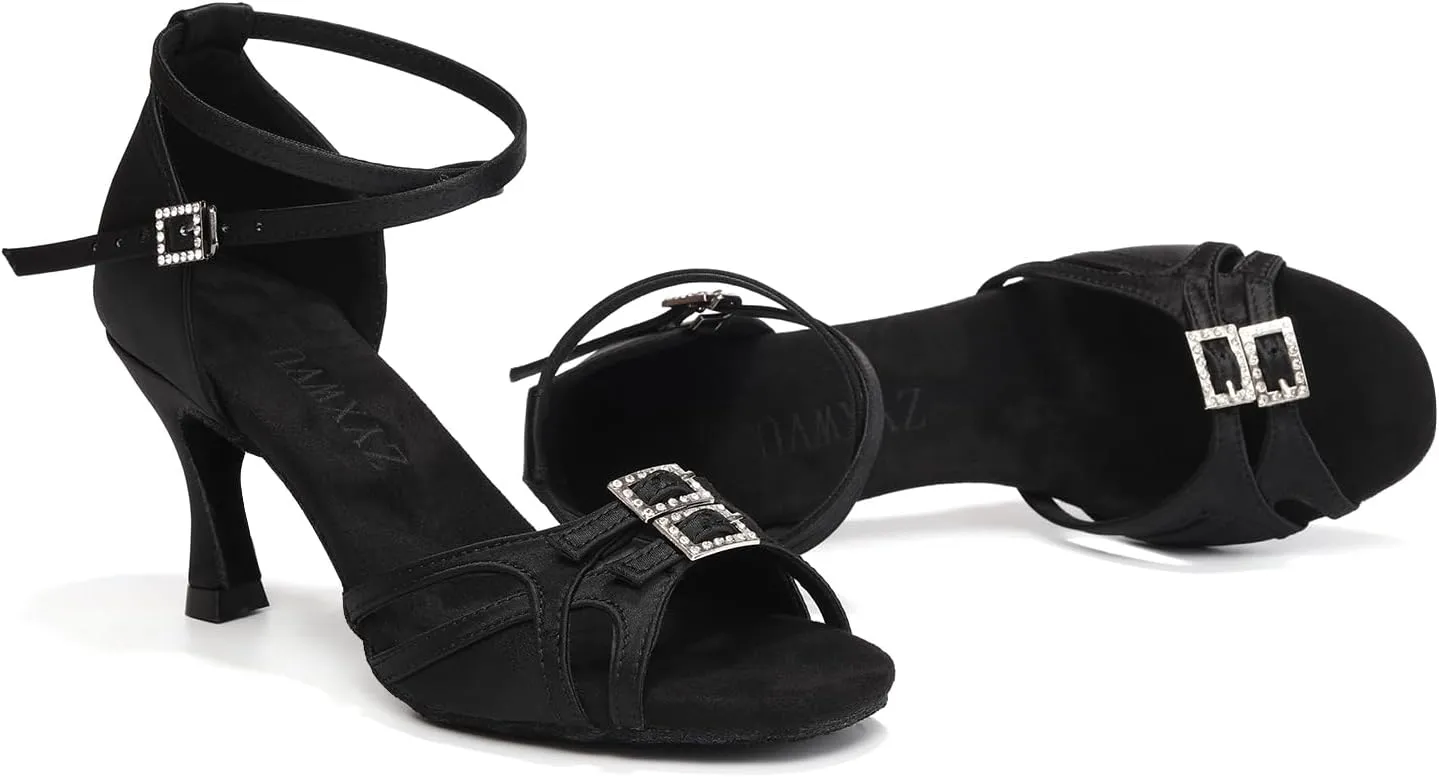 Women's Latin Ballroom Dance Shoes Satin Salsa Professiona Dance Shoes Suede Sole