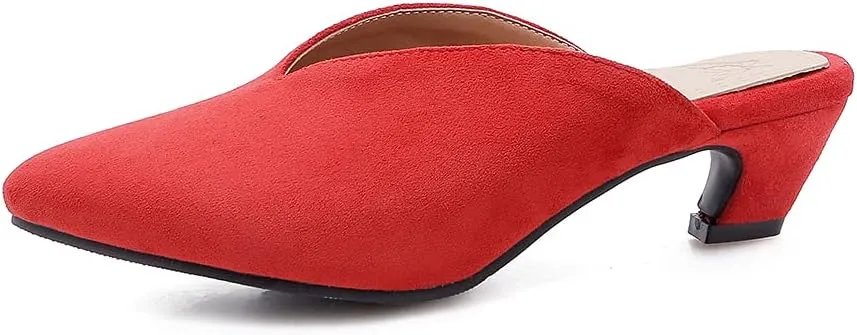 Yawors Womens LC307 Casual Solid Comfort Imitated Suede Low Flare Slides